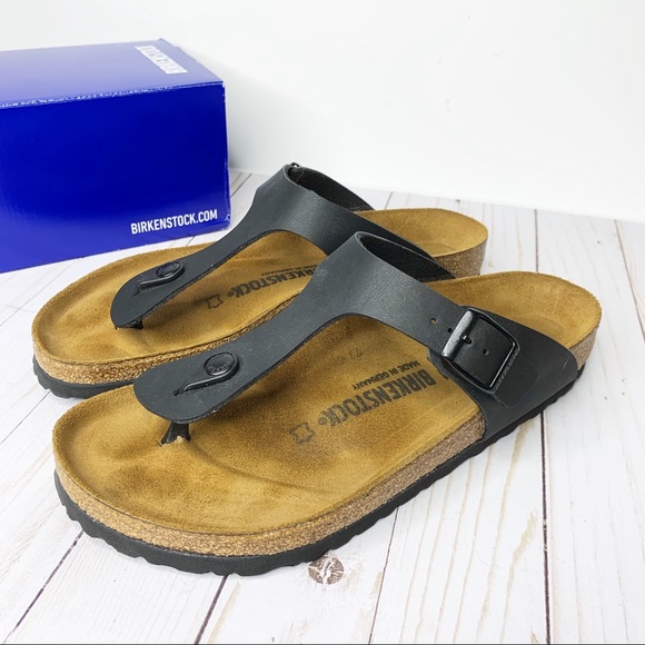 Birkenstock Shoes - BIRKENSTOCK Black Gizeh Leather Sandals Size 10